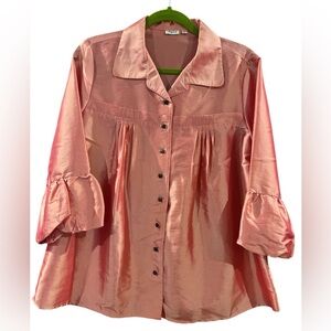 “Agora” Vtg 80’s-90’s salmon, metallic pink blouse